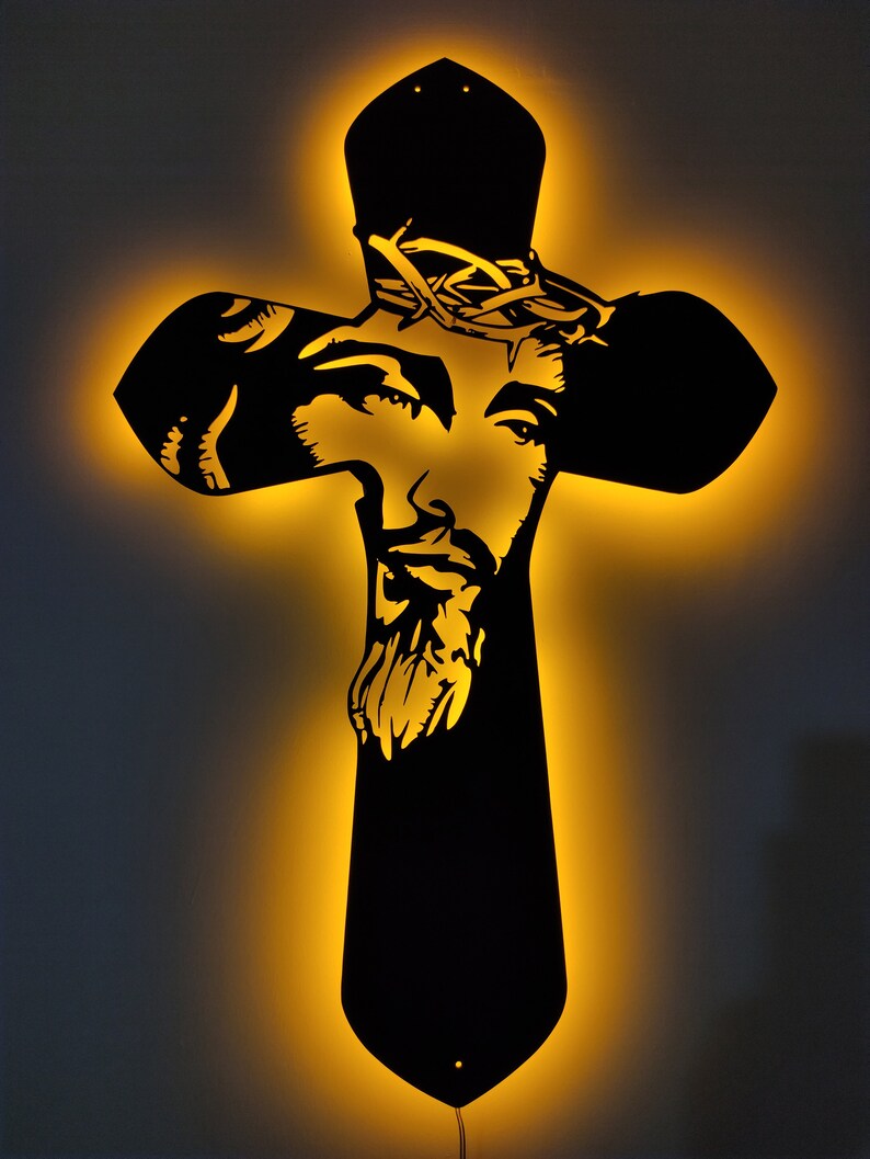 Jesus Metal Led Wall Art Blessed Cross Wall Art LED Light Etsy