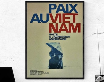 Vintage Vietnam War Poster Propaganda  - French Support The Vietnamese Against American Military Aggression 1966 - 12x16 inch