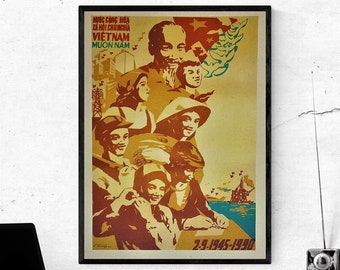 Vietnam War Propaganda Poster: Handmade Rice Paper Art (12x16 inch)