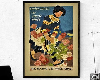 Vietnam War Propaganda Poster: Eradicate Opium, Handmade Rice Paper (12x16 in)
