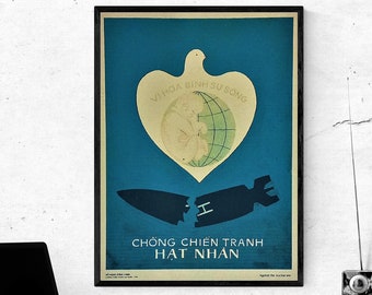 Vintage Vietnam War Poster - White Dove For World Peace and Life Against Nuclear Wars 1994 - Unique Ani-War Wall Art - 12x16 inches