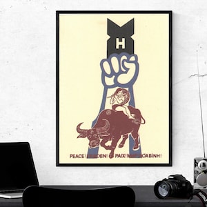 Vietnam War Poster - Fight Against Bombings to Obtain World Peace Written in 5 Different Languages - Frieden Paix MNP Hoa Binh - 12x16in