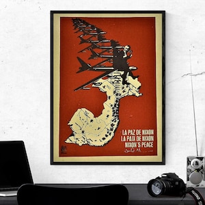 Vietnam Poster Kriegsplakat - Dies ist Präsident Nixons Frieden - Karte der Bombenabwurf und Luftwaffen Kampfflugzeuge - GRÖSSE 30 x 40 cm