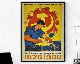 Vietnam War Poster Propaganda - Celebrating 4 Years of the Communist Labor Party After The Vietnamese American War - Size: 12x16 In