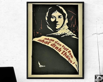 Vietnam War Poster Propaganda - Vietnamese People Are Determined to Win - Female Soldier Ready to Fight For Her Country - SIZE: 12x16 inch