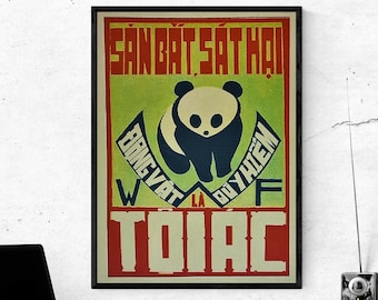 Vintage Vietnam Poster Propaganda - Hunting and Killing Valuable and Rare Endangered Animals Is a Crime -Protect the Environment 12x16 inch