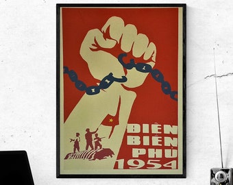 Vintage Vietnam War Poster - Victory over the French at the Battle of Dien Bien Phu 1954 - Freedom for Vietnamese People - Size 12x16 inch