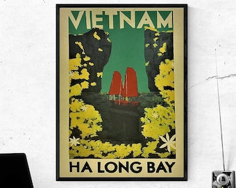 Vietnam Poster - Halong Bay With Over 1,960–2,000 Islets - World Wonder Natural Heritage Site- SIZE: 12 x 16 inches (30 x 40 cm)