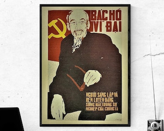 Vietnam Poster War Propaganda - The Great President Ho Chi Minh Founder of the Communist Party Will Live Forever in our Hearts  SIZE 12x16in