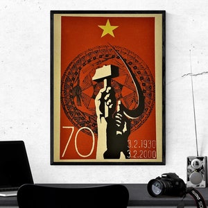 Manifesto di propaganda di guerra del Vietnam - 70° anniversario - Fondazione del Partito Comunista del Vietnam Hammer Sickle - DIMENSIONE: 12 x 16 pollici