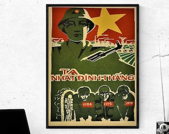 Old Vietnam War Poster - We Are Determined to Win Every Battle Against The American Military Vietnamese Flag POW Prisoner of War - 12x16in