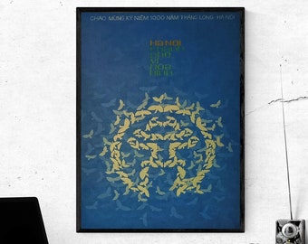 Vietnam Poster - Flying Doves Celebrating the 1000th Anniversary of Thang Long Hanoi - The City Symbol For Peace - SIZE: 12x16in