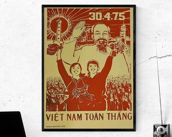 Vietnam Poster War Propaganda - Vietnam's Total Victory 1975 - The South Revolution Pushing The American Military Out of the Country 12x16in