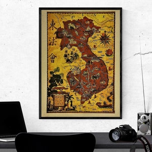 Vintage Indochina Map Poster: French Colonial Vietnam, Cambodia, Laos (12x16 inches)