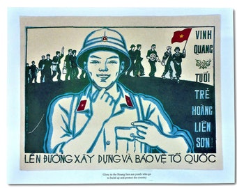 Vietnam War Propaganda Poster: Handmade Rice Paper Art (12x16in)