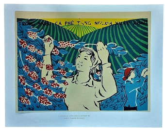Vintage Vietnam War Propaganda Poster: Coffee Harvest Rice Paper Art (12x16 inch)