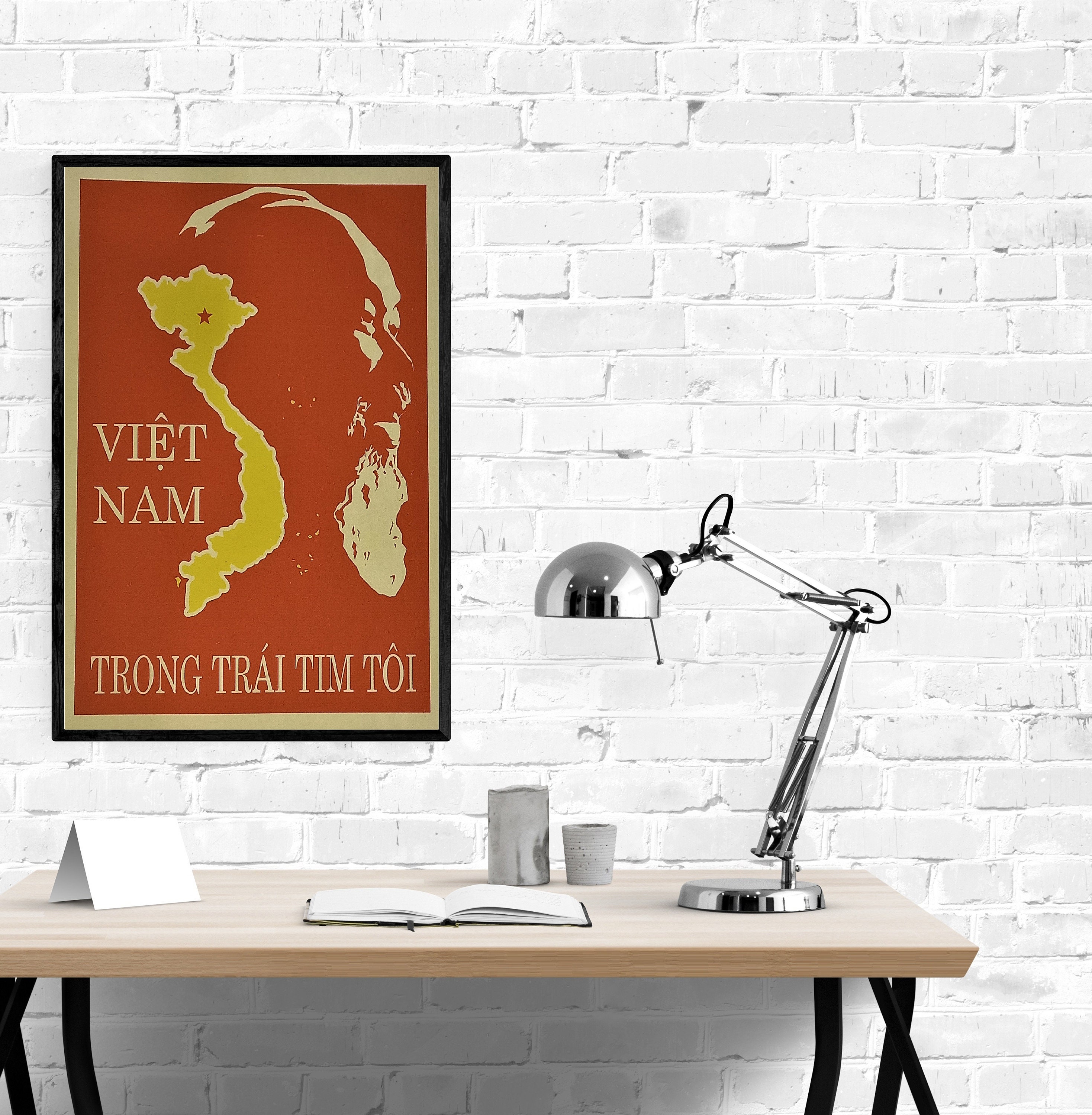 Vietnam War Poster Propaganda - President Ho Chi Minh - Vietnamese Flag ...