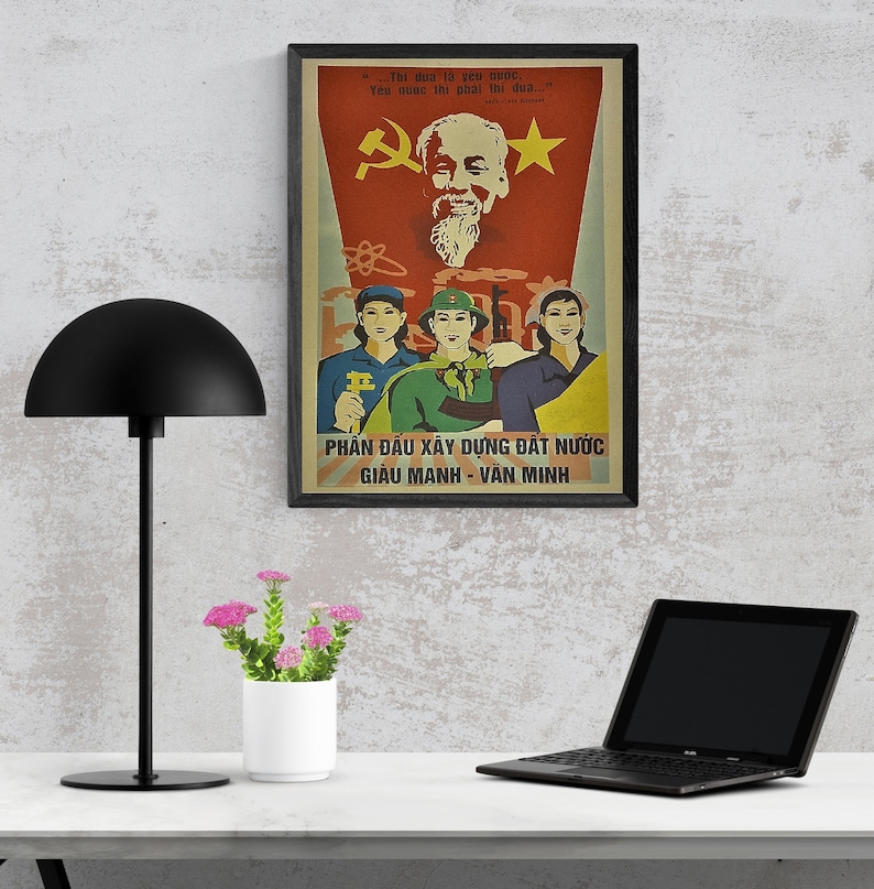 Vietnam War Poster Propaganda - Ho Chi Minh Loving Country - Strive to ...