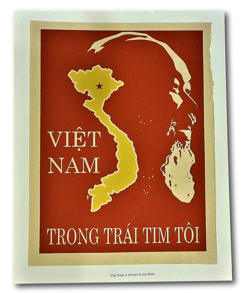 Vietnam War Poster Propaganda - President Ho Chi Minh - Vietnamese Flag ...
