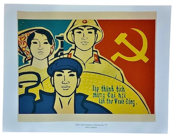Vintage Vietnam Poster Propaganda - All Walks of Life Celebrate the 5th Anniversary of the Creation of the Communist Party SIZE: 12x16 in