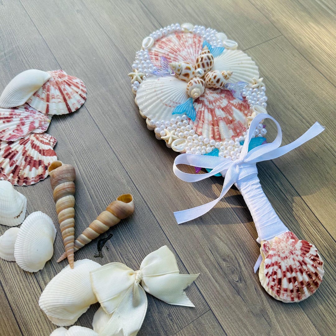 Seashell Mirror With Ocean Shells & Ribbon – Handmade Mermaid Decor ...