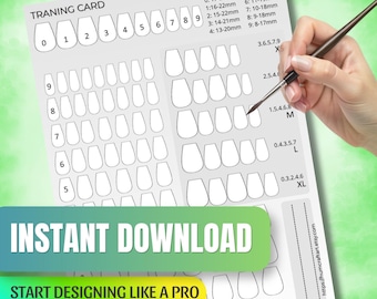 Plantilla imprimible para practicar el diseño de uñas con forma de ataúd / Plantilla de entrenamiento de manicura para calcomanías de gel caseras / Plantilla de boceto digital