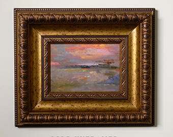 Original Oil Painting 5x7 | Sunset Marsh Landscape | Coastal Dusk Pink Orange Wall Art | Unframed Original Art #20260802