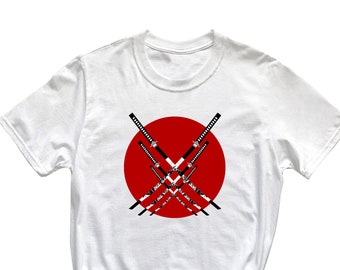 Japanese T-Shirt Japanese Style Samurai Sword T Shirt Q156