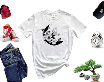 Camiseta Silhouette Butterfly Blanco y Negro Q65