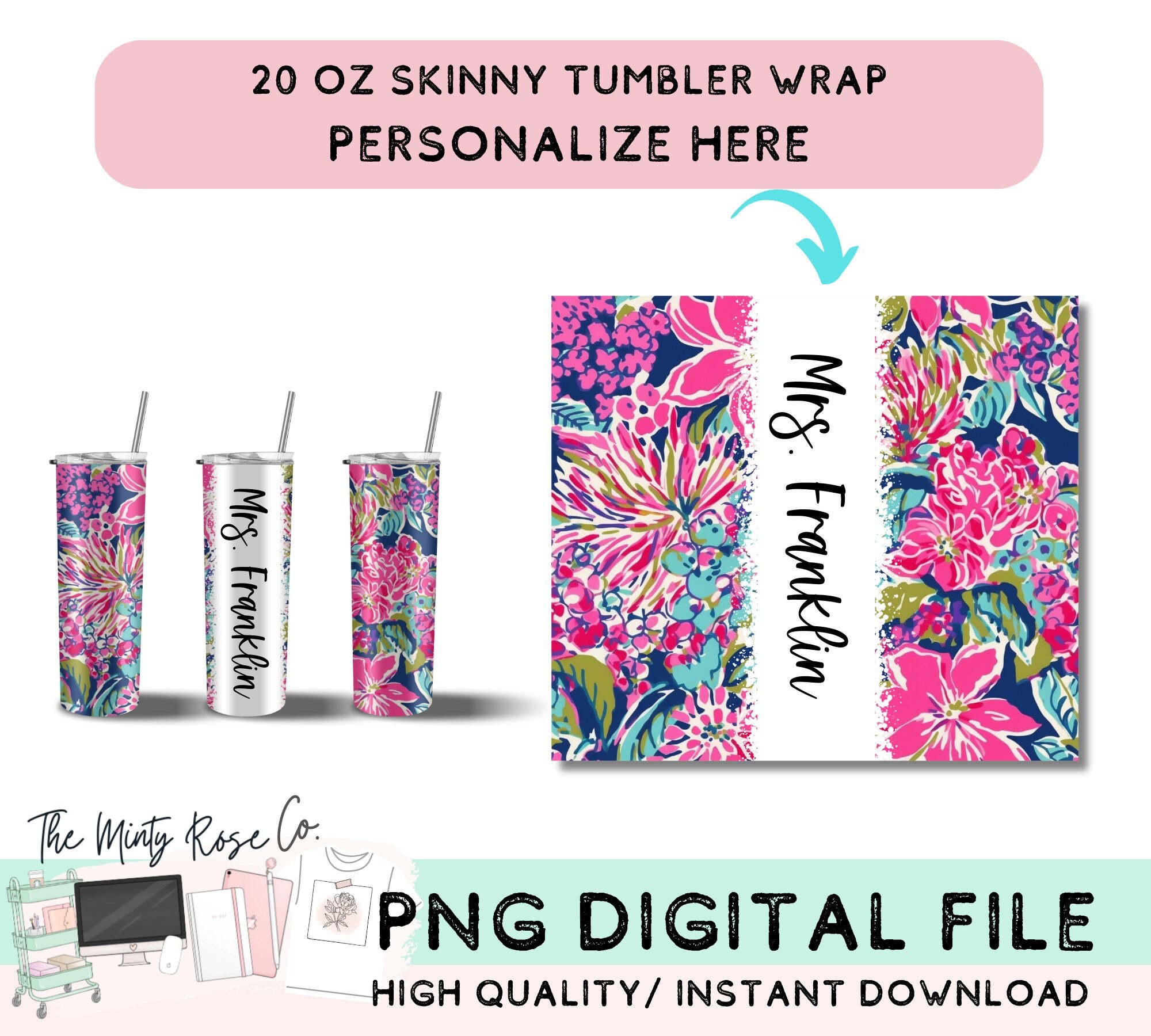 Floral Lilly Inspired 20oz Tumbler Wrap, Straight Skinny
