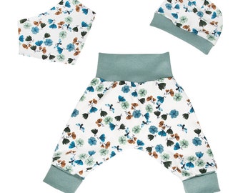 Pumphose Mütze Tuch Set "Zarte Blumen" creme - Geschenk Geburt Babyparty - Baby Frühchen Mädchen Jungen - im Set oder einzeln, ab Gr. 38-40