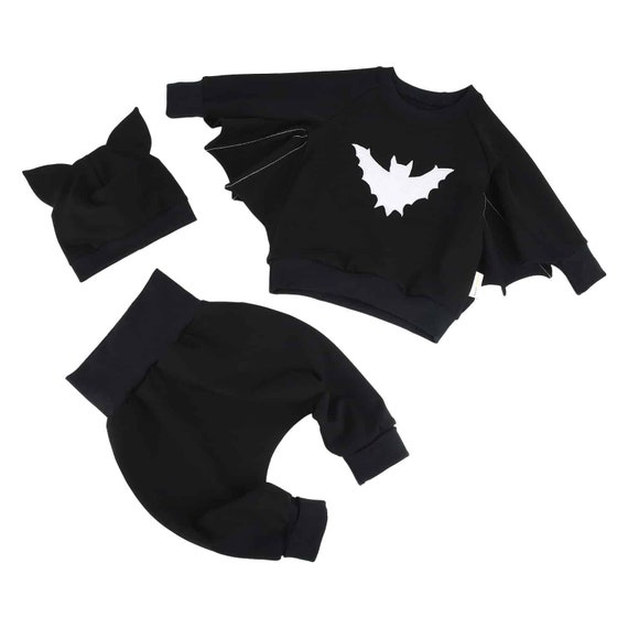 Halloween / Fasching Outfit Baby 3tlg. "Fledermaus" Pullover + Pumphose + Mütze - für Jungen & Mädchen - im Set oder einzeln