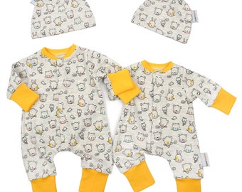 Overall Jumpsuit Schlafanzug Einteiler Baby Frühchen Jungen Mädchen Tiere Teddy Hase Katze Geschenk Geburt