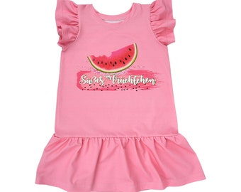 Sommerkleid mit Volant & Rüschenärmeln "Süßes Früchtchen" Wassermelone Panel BIO Gr. 68 - 140 Geschenk Geburtstag