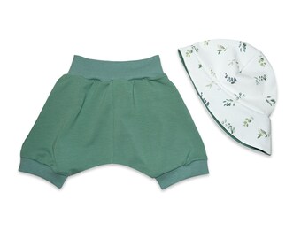 2tlg. Sommerset Shorts / Kurze Pumphose + Sonnenhut /Sommermütze "Eukalyptus" - einzeln oder im SET