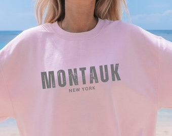 Sweat oversize Montauk New York, col rond tendance Hamptons
