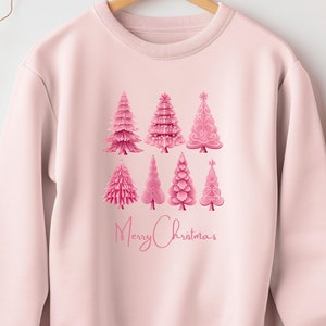 Pink Christmas tree sweatshirt, Christmas tree sweatshirt, Holiday sweater, Cute Christmas sweater, Boho Christmas, Christmas sweatshirt