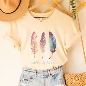 Boho feather t-shirt, Feather t-shirt, Aesthetic shirt, Boho, Boho shirt, Feather shirt, Wild beautiful and free, Bohemian t-shirt,Gypsy tee