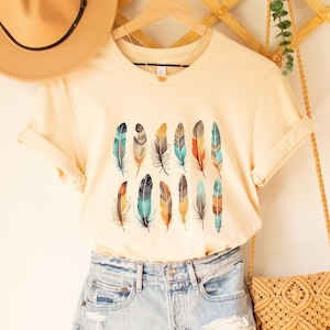 Feather t-shirt, Boho feather t-shirt, Aesthetic shirt, Boho, Boho shirt, Feather shirt, Wild beautiful and free, Bohemian t-shirt,Gypsy tee