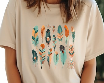 Koszulka z piórami, Koszulka z piórami Boho, Koszulka estetyczna, Boho, Koszulka Boho, Koszulka z piórami, Dzika, piękna i wolna, Koszulka Boho, Koszulka Gipsy