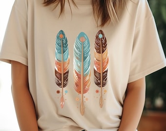 Boho Feather Graphic T-shirt, Wild & Free Tee