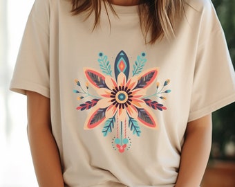 Camiseta boho floral, camiseta con estampado de flores silvestres