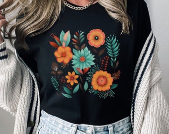 Boho Wildblumen Grafik T-Shirt, Blumenmuster