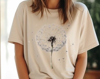 Grafisch T-shirt paardenbloem, bohobloemenprint, 100% katoen