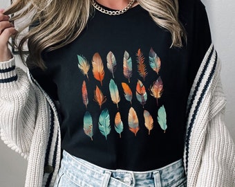 Feather t-shirt, Boho feather t-shirt, Aesthetic shirt, Boho, Boho shirt, Feather shirt, Wild beautiful and free, Bohemian t-shirt,Gipsy tee