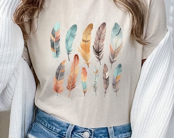 Boho Feather Graphic T-Shirt, Wild & Free Tee