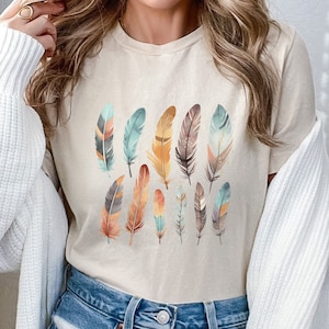 Feather t-shirt, Boho feather t-shirt, Aesthetic shirt, Boho, Boho shirt, Feather shirt, Wild beautiful and free, Bohemian t-shirt,Gypsy tee
