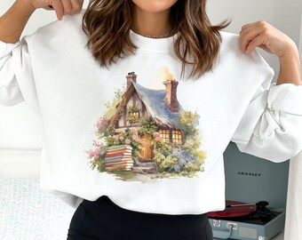 Cottagecore Sweatshirt, Bookish Cottagecore, Oversized Boho Pullover