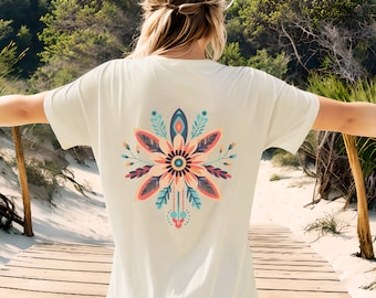Boho Floral Back Print T-Shirt, Wildflower Blossom