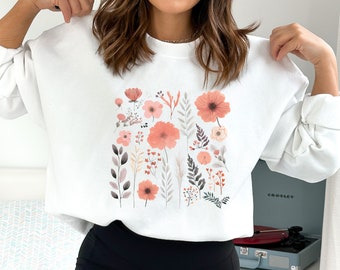 Boho Floral Sweatshirt, Cottagecore Wildflower Sweater